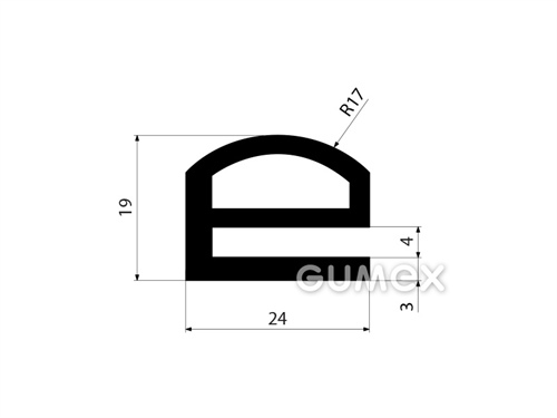 Gumový profil tvaru "e" s dutinkou, 19x24/4mm, 60°ShA, SBR, -40°C/+70°C, čierny